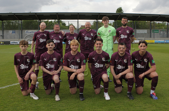 16 May 2023. Inaugural Dartford FC Management v Staff match. 11 a side (except where 13 on the pitch!) and 2:2 draw, then penalty shootout which the Burgundy side won.