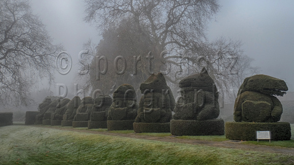 The Queen's Beasts at Hall Place on a wintry day in December