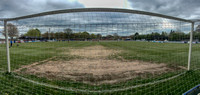 Hungerford Town pitch and sandy goal area